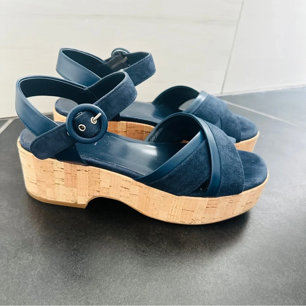 M. Gemi Blue Platform Sandals with Cork Sole - Picture 2 of 5